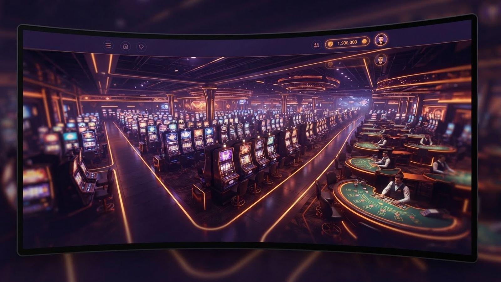 Salle du casino en ligne Mr Pacho avec machines à sous et tables de jeu
