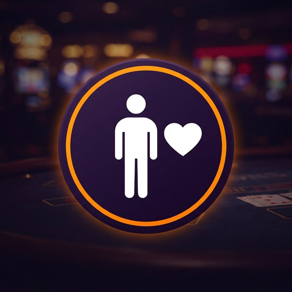 Badge de jeu responsable avec silhouette et cœur